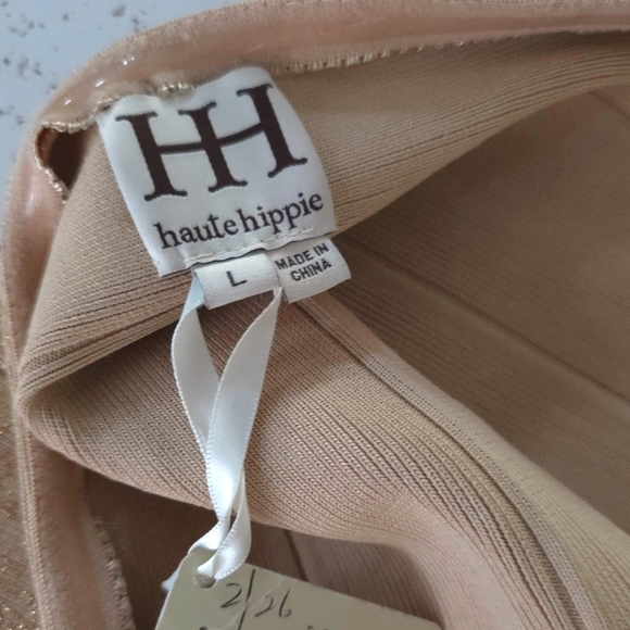 Haute Hippie Metallic Gold Bandage Skirt Shimmer Sparkly Bodycon Mini Large - Picture 5 of 5